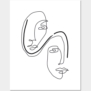 One line art of two faces Posters and Art